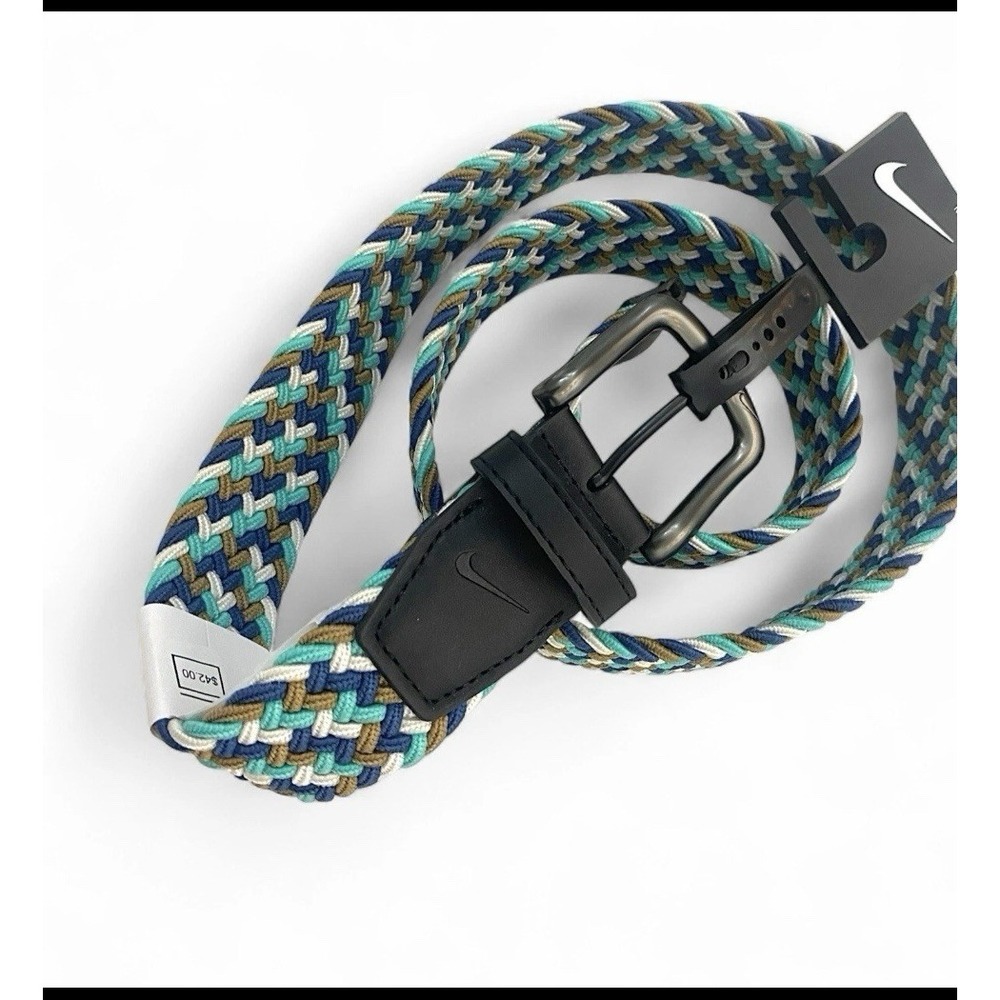 Nike Men's G-Flex Stretch Woven Golf Belt Blue White Brown Teal Size L 38-40 New - Picture 5 of 10